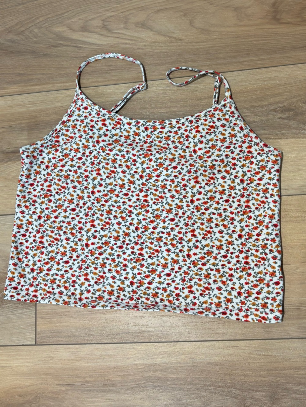 American Eagle Outfitters White Floral Tie-Strap Crop Camisole
